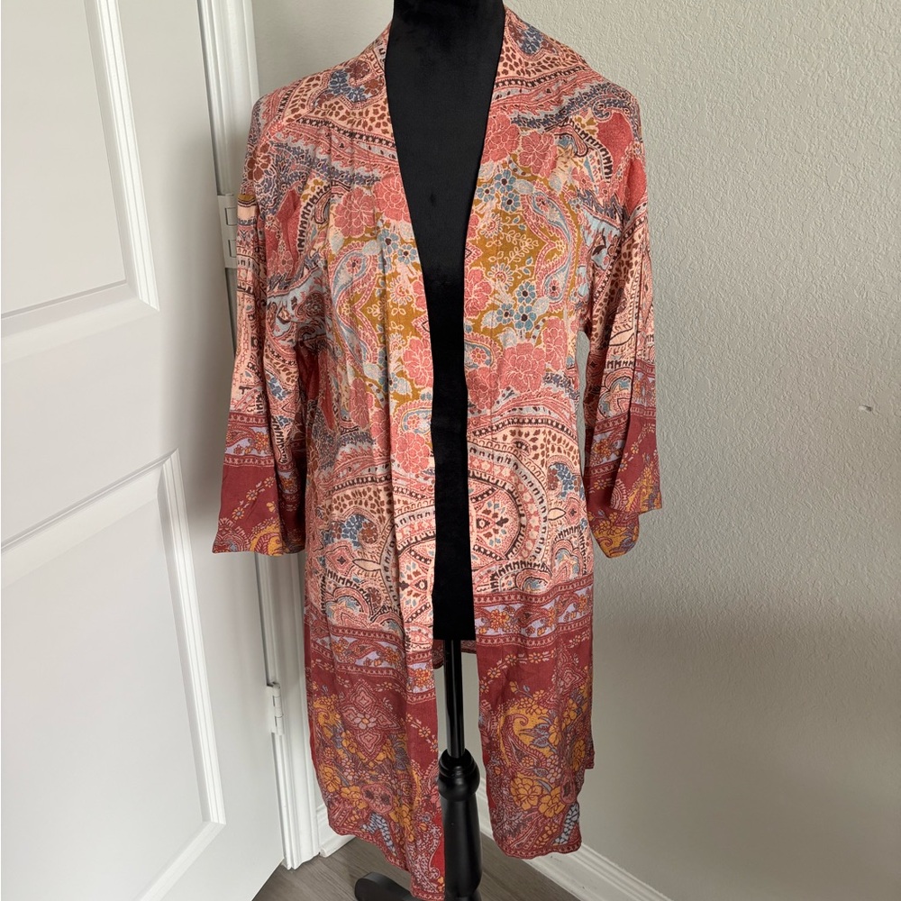 Boho Pink Paisley‎ Open Front Kimono soft surroundings Medium